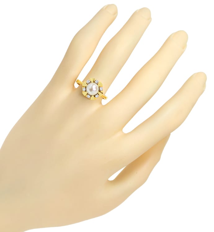 Foto 4 - Damenring mit Perle und Diamanten in Gelbgold-Weißgold, Q1871