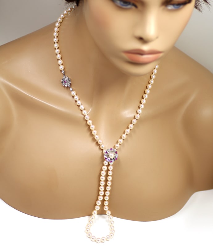 Foto 5 - Lange Perlenkette Rubine im Weißgold Clip und Schloß, S2091