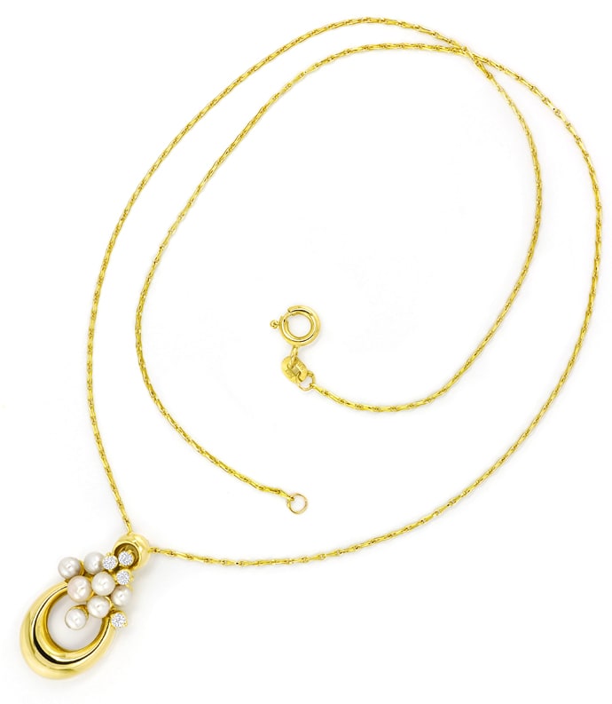 Foto 4 - Zauberhaftes Goldcollier Perlen Brillanten, S2802