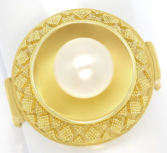 Foto 2 - Gelbgold-Ring sehr Aufwendig Granuliert mit Zucht Perle, S3304