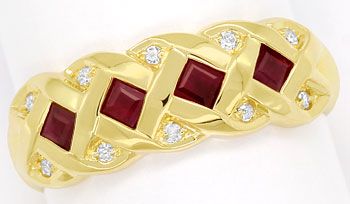 Foto 1 - Band Ring mit Rubin Carrees und Diamanten, 585 Gelbgold, S9571