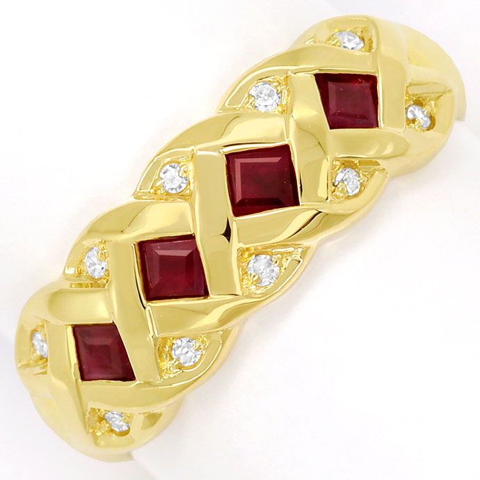 Foto 2 - Band Ring mit Rubin Carrees und Diamanten, 585 Gelbgold, S9571