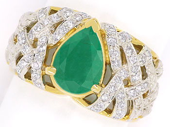Foto 1 - Bandring 2,0ct Spitzen Smaragd Tropfen und 54 Diamanten, S9857
